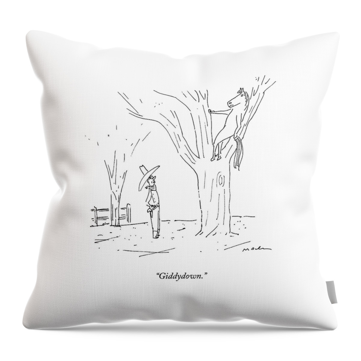 A Cowboy Talks To His Horse In A Tree Throw Pillow