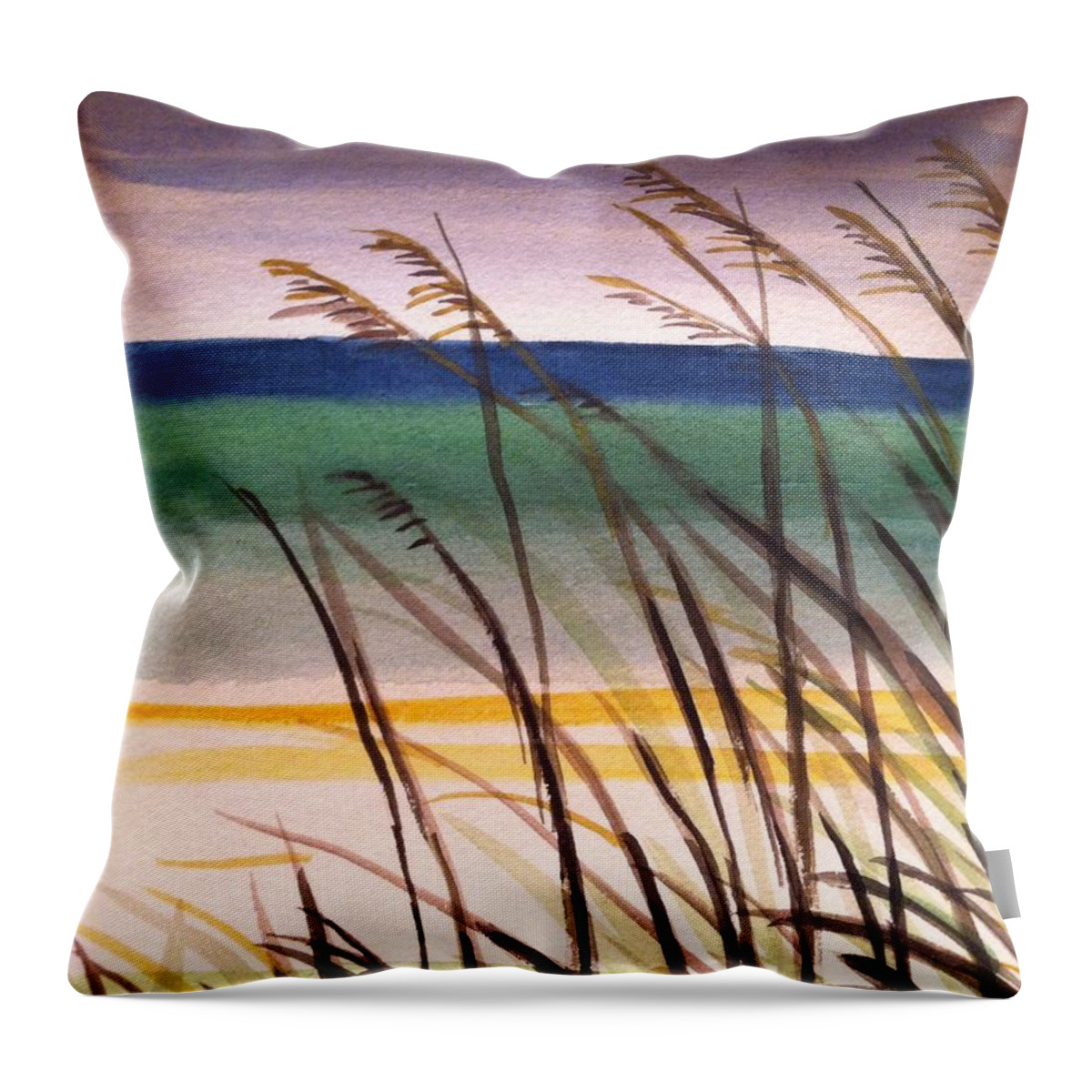  Throw Pillow featuring the painting A day at the beach 2 by Hae Kim