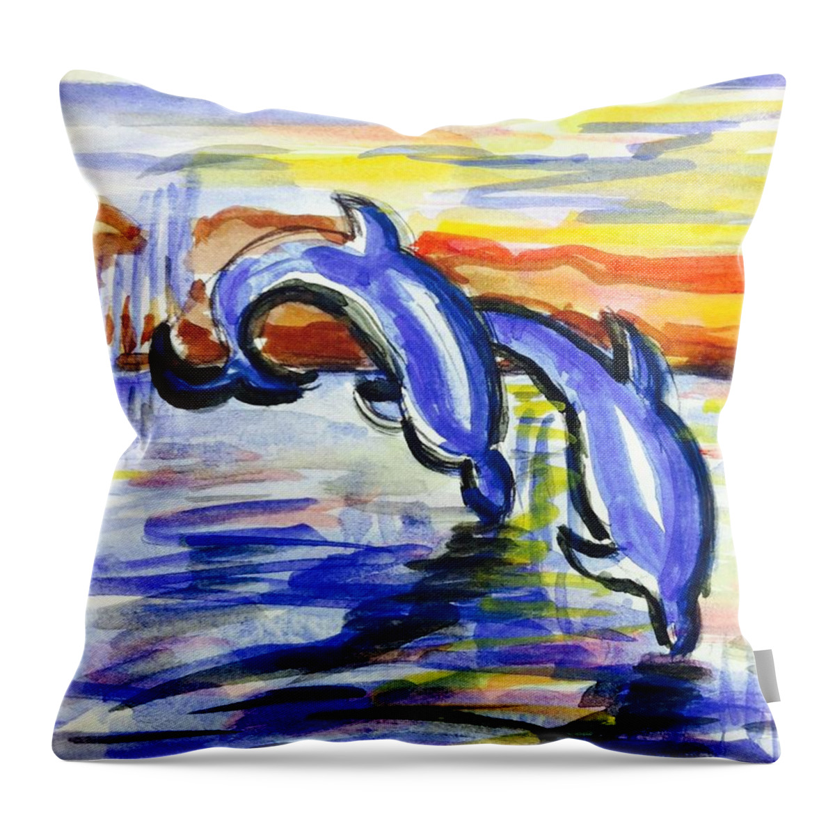  Throw Pillow featuring the painting A day at the beach 4 by Hae Kim