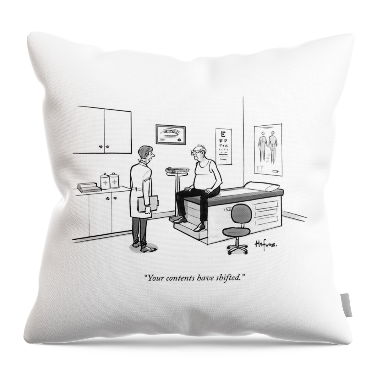 A Doctor Talks To An Old Man With A Gut Throw Pillow