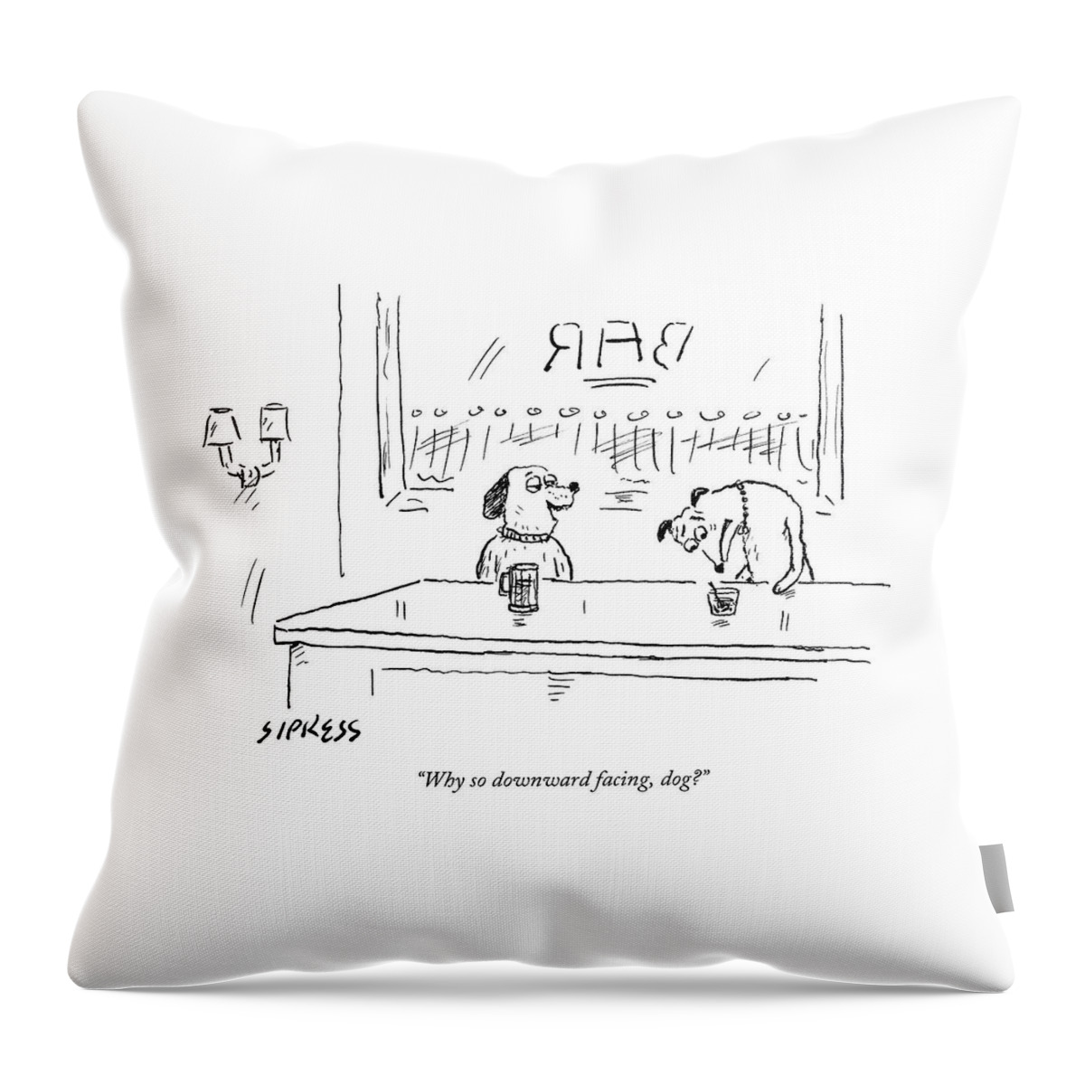 A Dog Addresses Another Dog In A Bar Throw Pillow