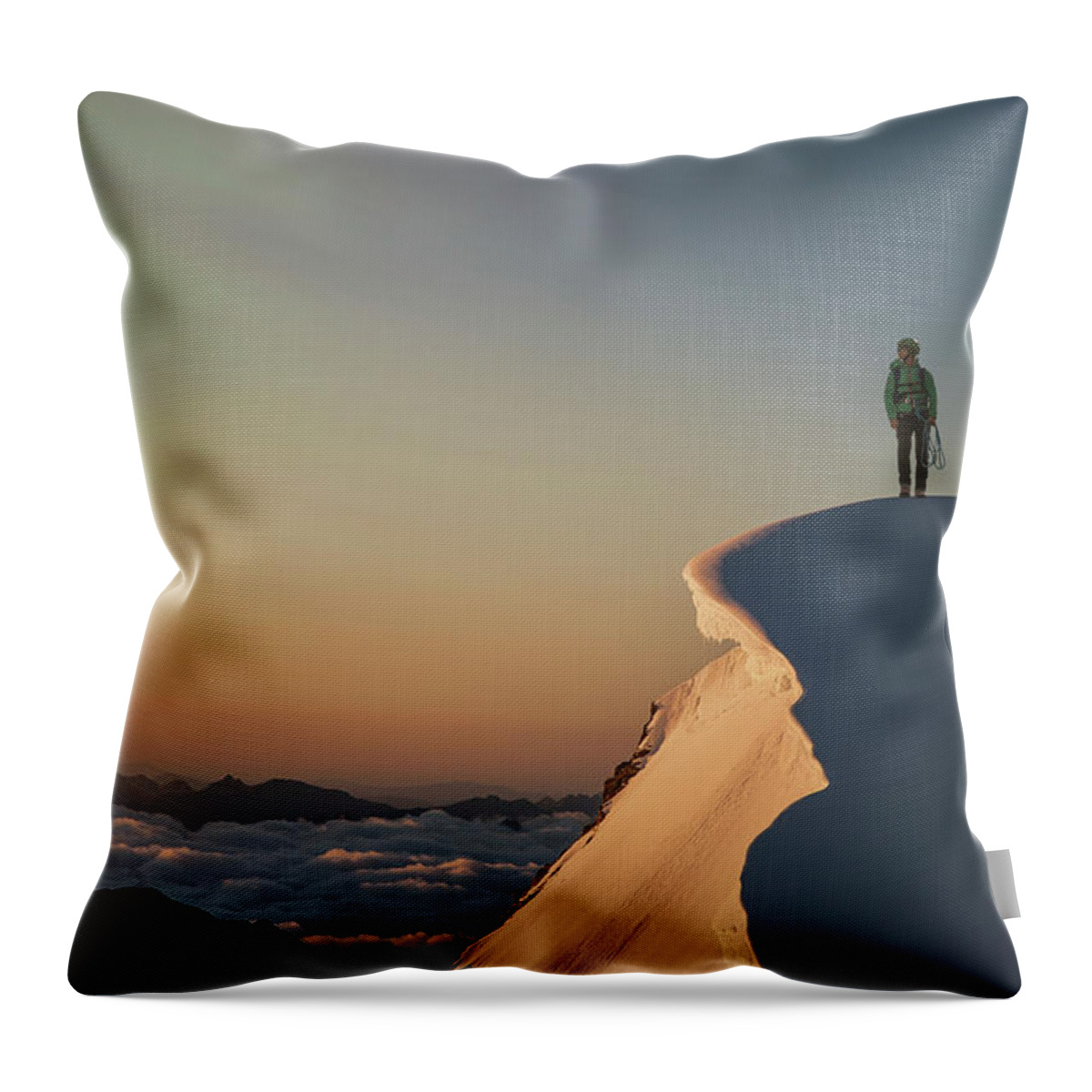 People Throw Pillow featuring the photograph A Female Climber On A Snowy Mountaintop by Buena Vista Images