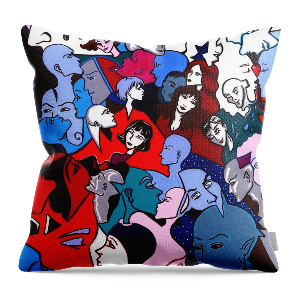 Faces Throw Pillow featuring the drawing A Fragile Ecosystem of Dependency by Danielle R T Haney