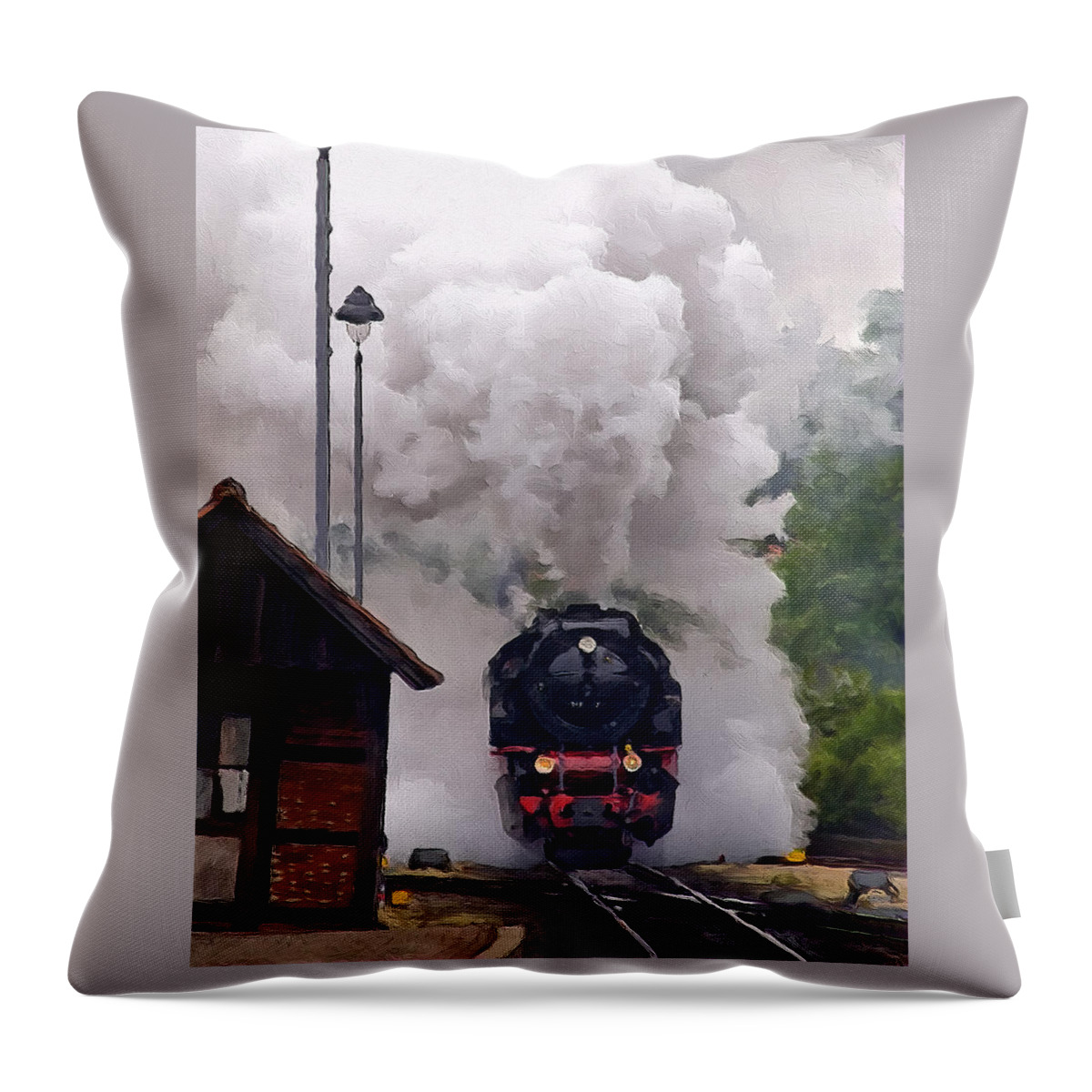 Trains Throw Pillow featuring the painting A Full Head of Steam by Michael Pickett