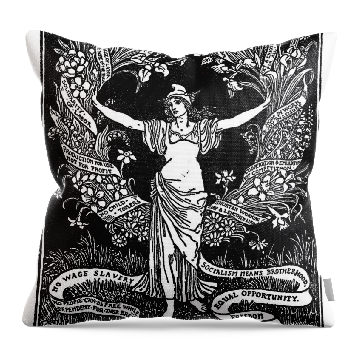 1913 Throw Pillow featuring the drawing A Garland For May Day, 1913 by Walter Crane