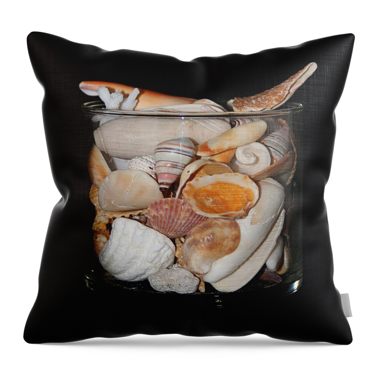 Shells Photographs Throw Pillow featuring the photograph A Glass Of Seashells by Ester McGuire