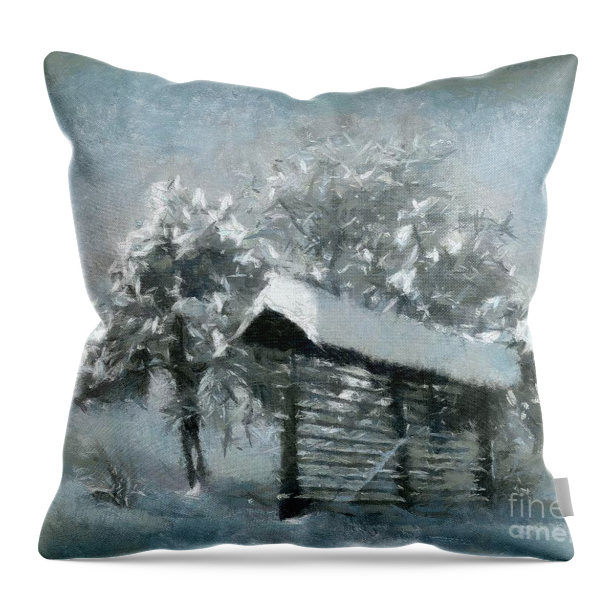 Hayracks Throw Pillow featuring the mixed media A Glimpse Of Winter by Dragica Micki Fortuna