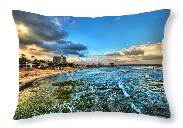 Israel Throw Pillow featuring the photograph a good morning from Hilton's beach by Ron Shoshani