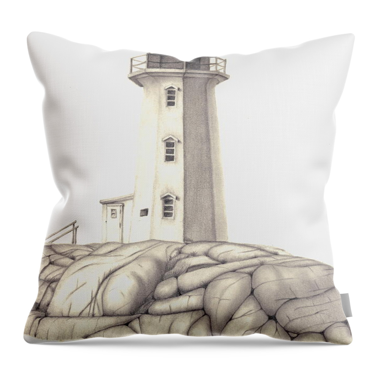 Lighthouse Throw Pillow featuring the drawing A Guiding Light by Patricia Hiltz