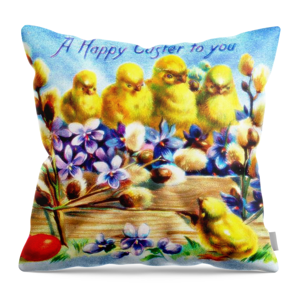 Easter Throw Pillow featuring the photograph A Happy Easter To You 1910 Vintage Postcard by Audreen Gieger