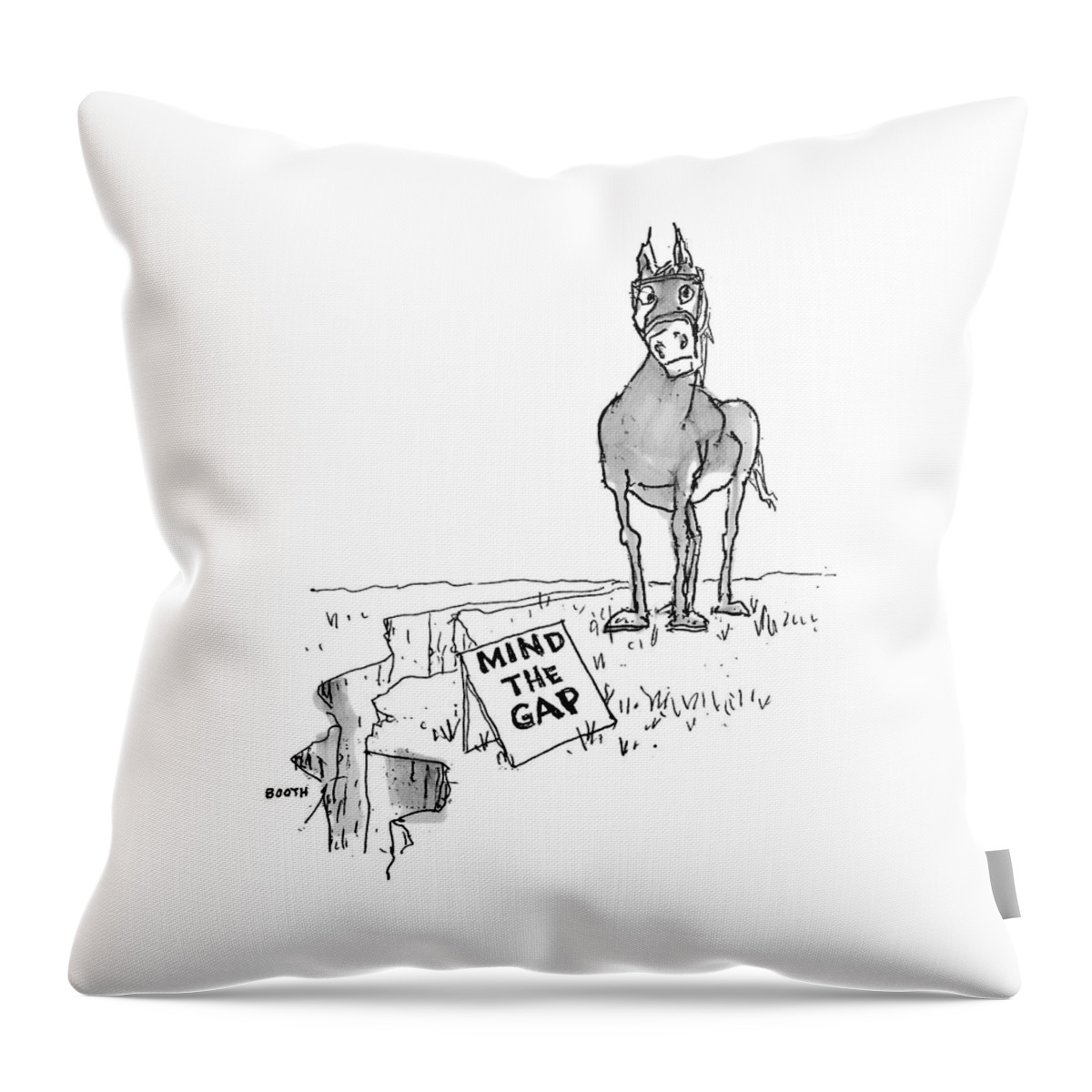 A Horse Approaches A Large Crack In The Ground Throw Pillow