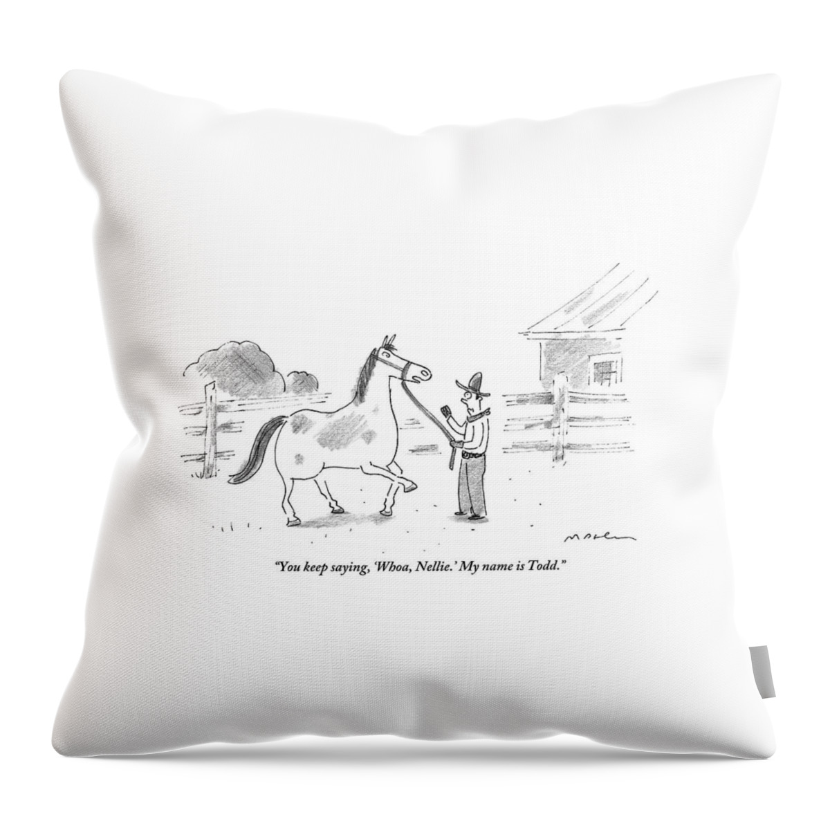 A Horse Speaks To A Cowboy Trying To Calm Throw Pillow