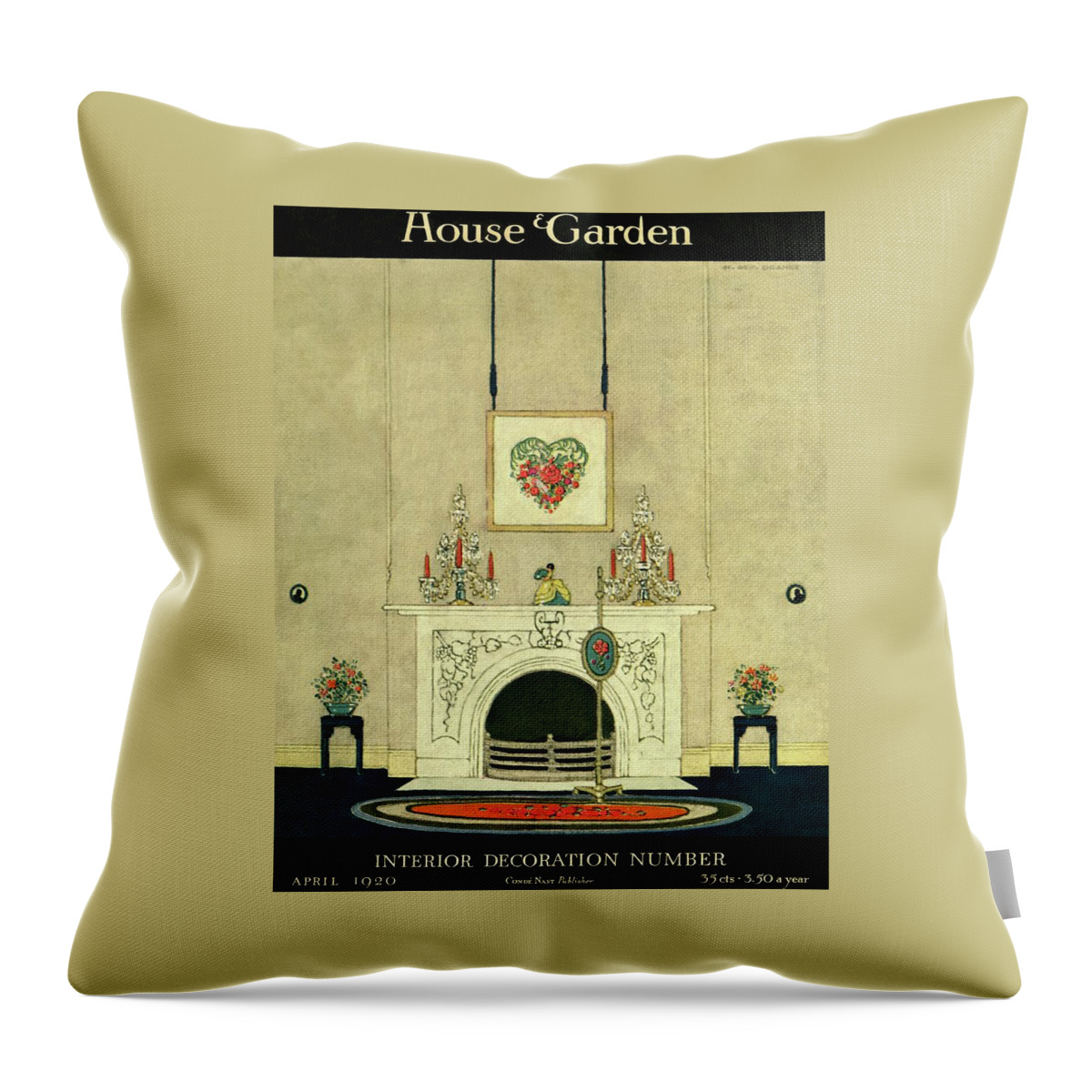 A House And Garden Cover Of A Fireplace Throw Pillow