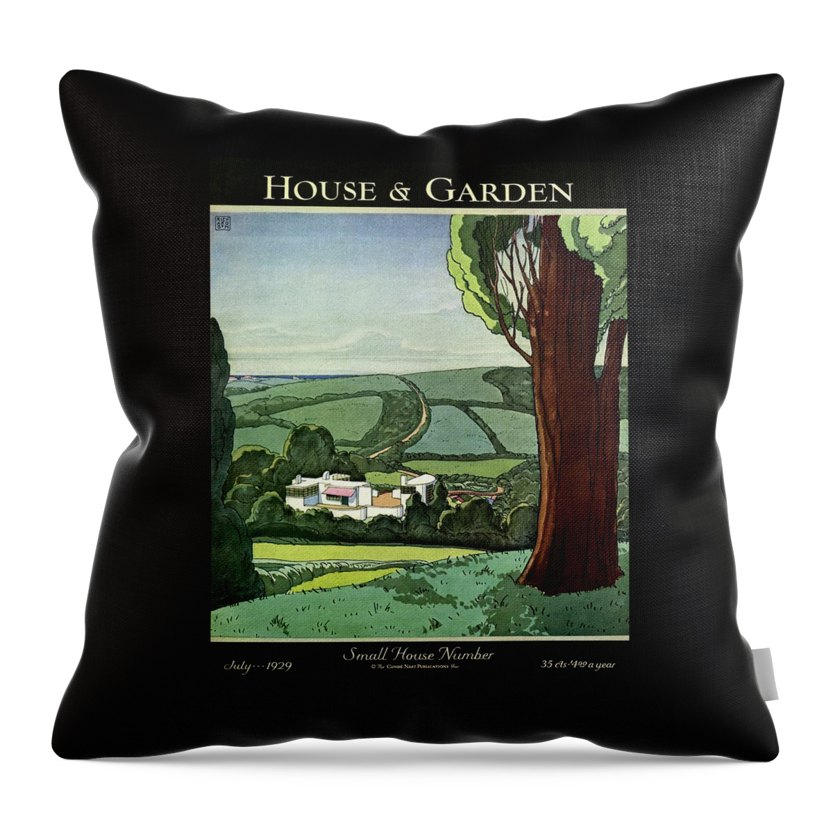 A House And Garden Cover Of A Rural Scene Throw Pillow