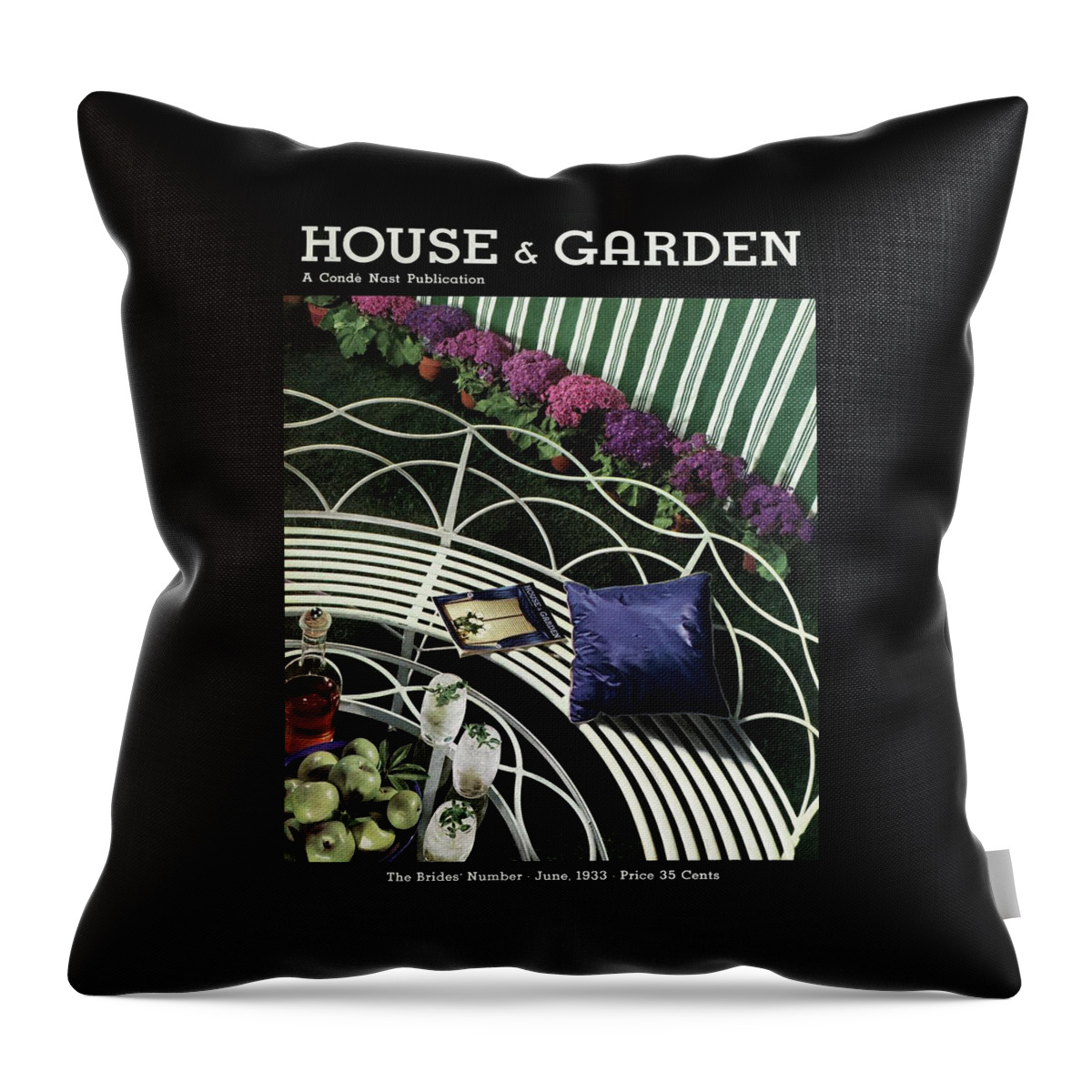 A House And Garden Cover Of A White Bench Throw Pillow