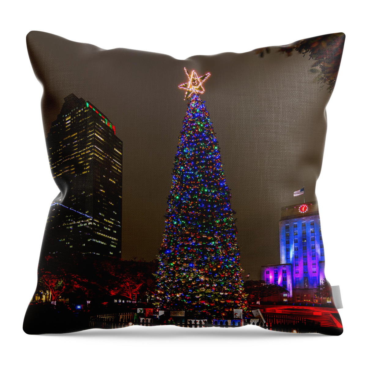 Downtown Throw Pillow featuring the photograph A Houston Christmas by Tim Stanley