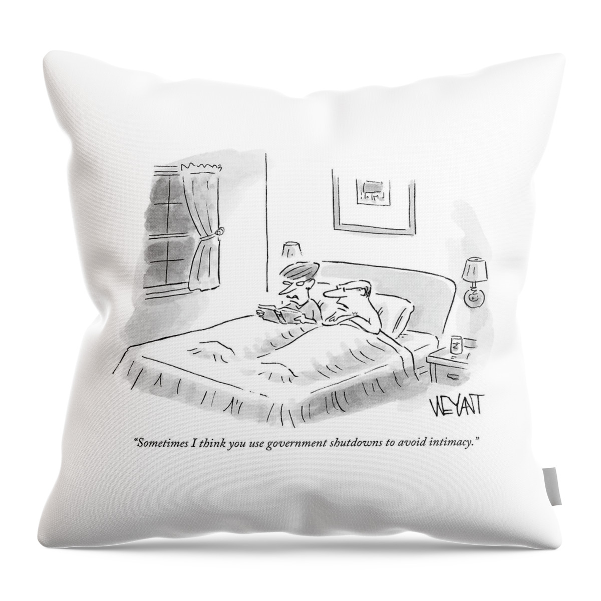 A Husband Addresses His Distracted Wife In Bed Throw Pillow