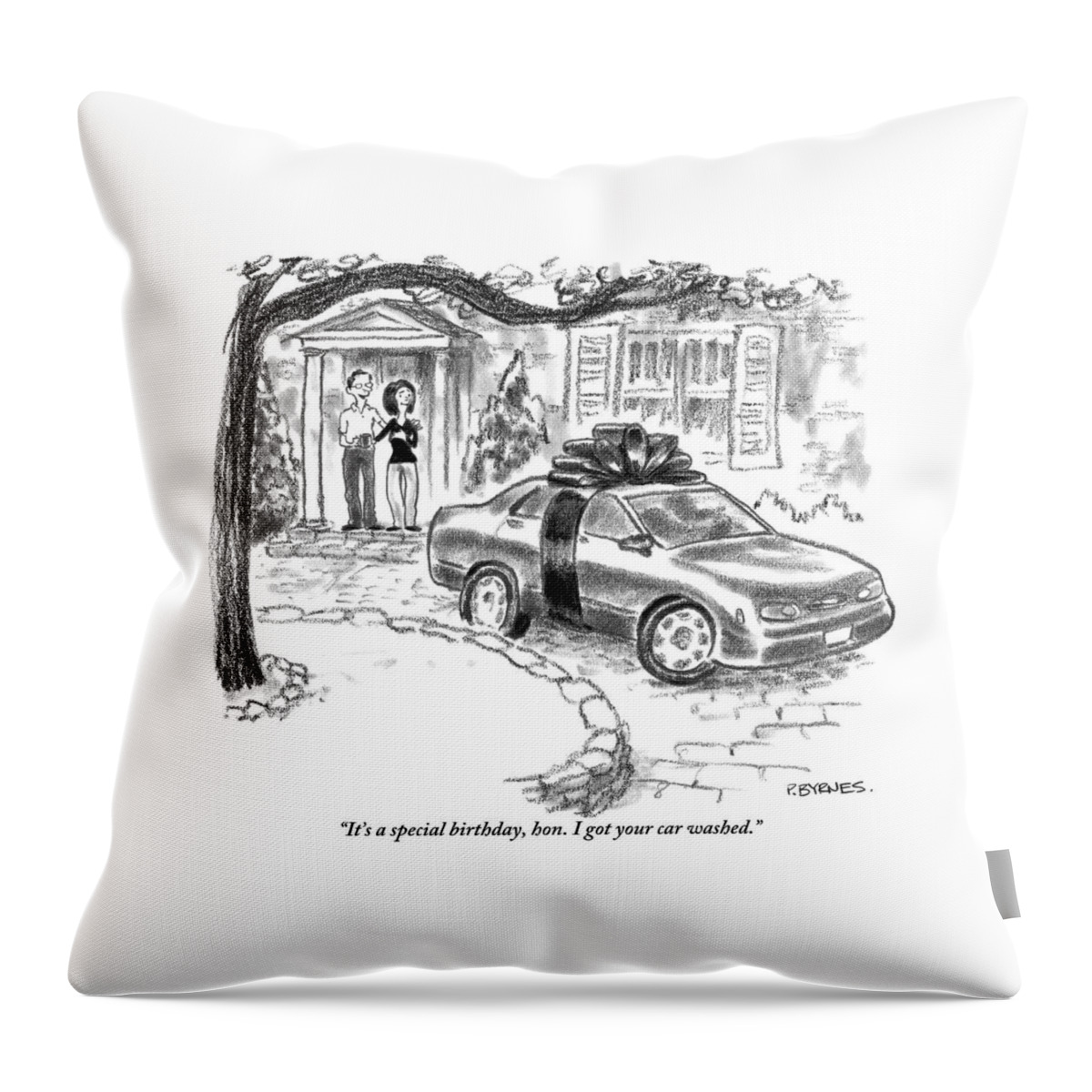 A Husband And Wife Stand In The Doorway Looking Throw Pillow