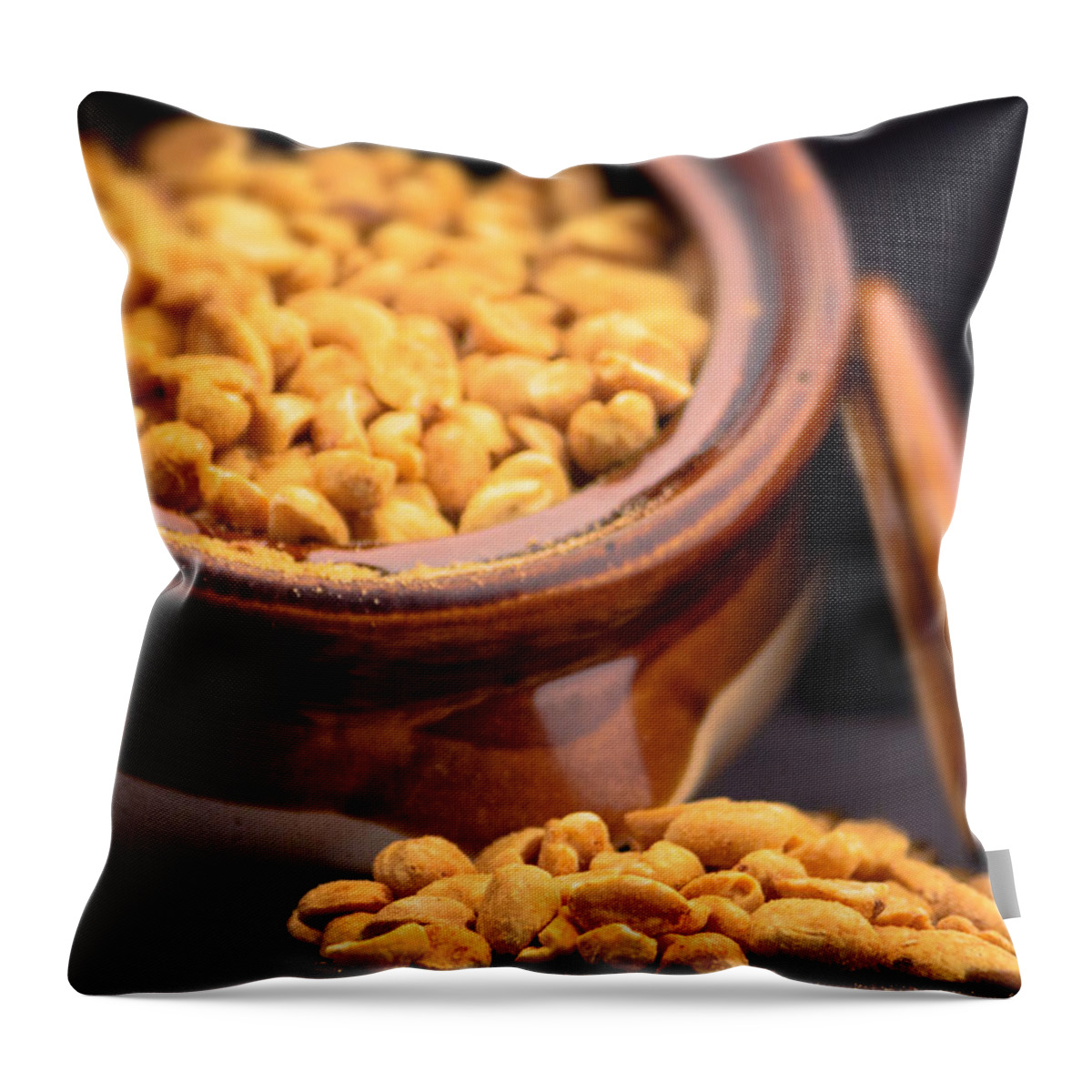 Peanut Throw Pillow featuring the photograph A Jar of Peanuts by Ester McGuire