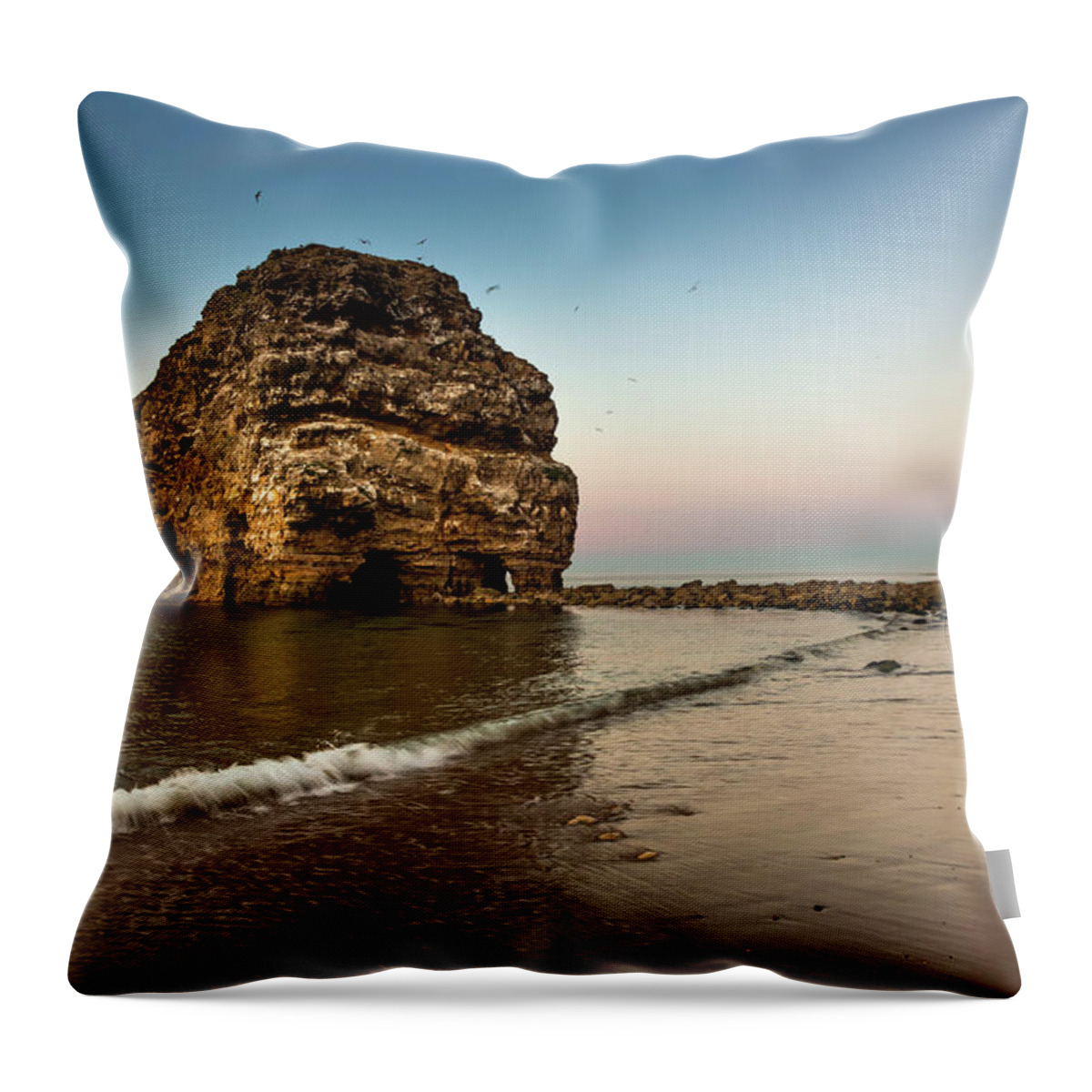 Flying Throw Pillow featuring the photograph A Large Rock Formation On The Coast by John Short