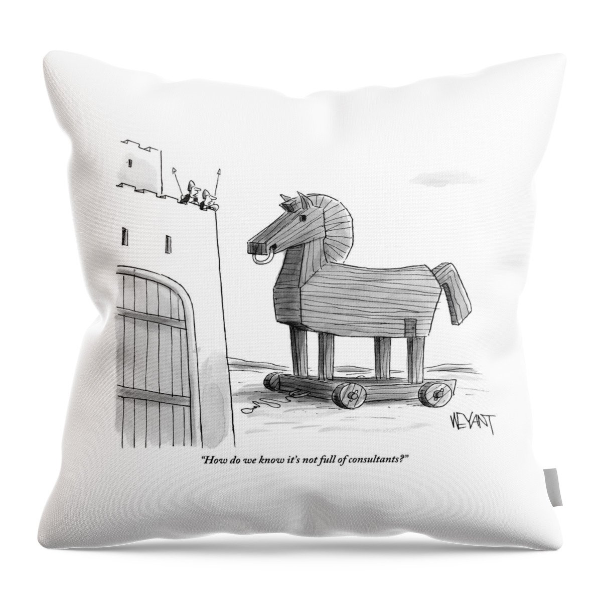 A Large Wooden Horse Throw Pillow