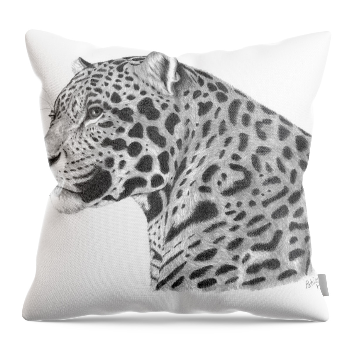 Leopard Throw Pillow featuring the drawing A Leopard's Watchful Eye by Patricia Hiltz