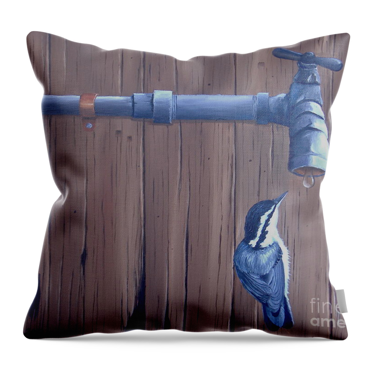 Nuthatch Throw Pillow featuring the painting A Little Sip by Michael Allen