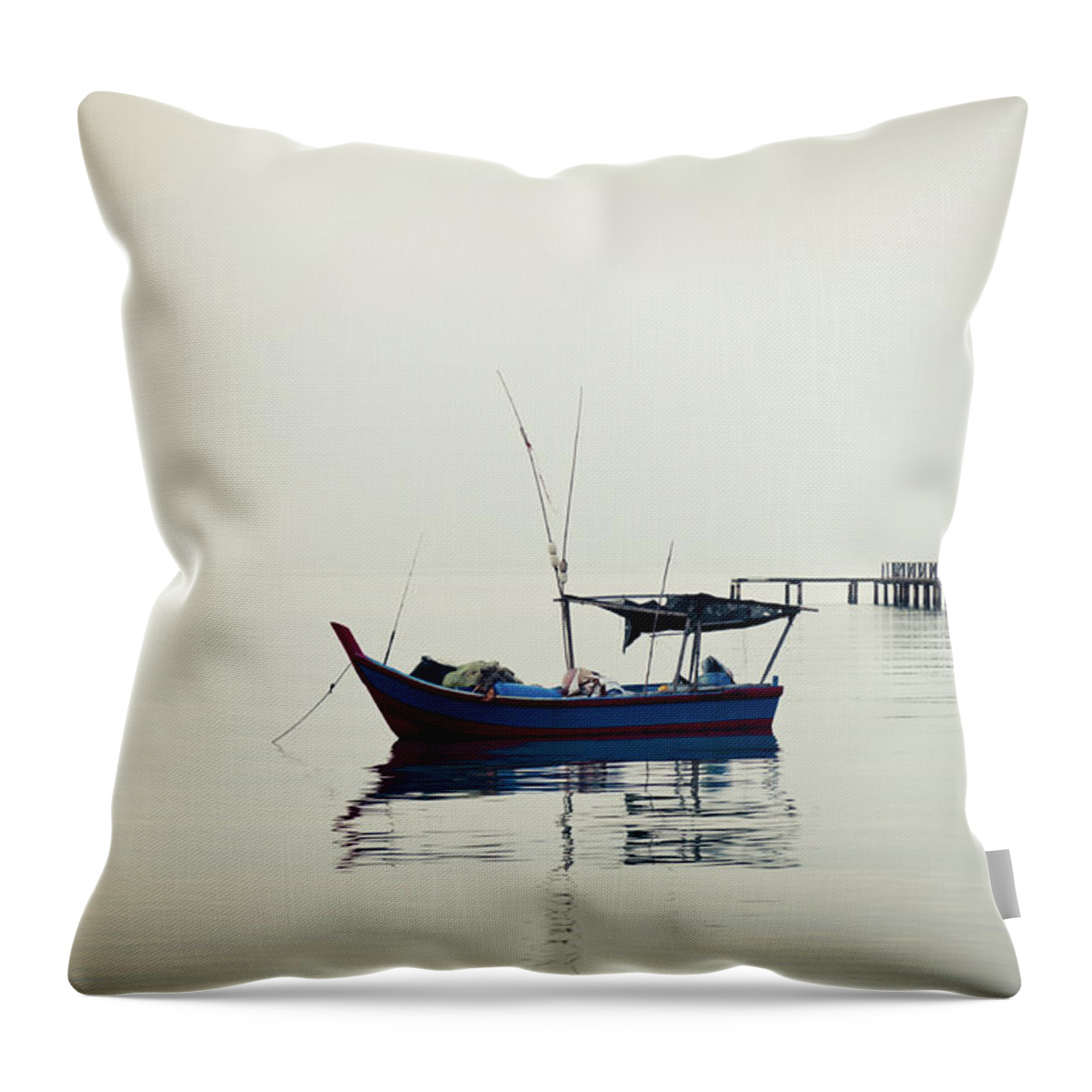 Tranquility Throw Pillow featuring the photograph A Lonely Boat by Ivan Hor