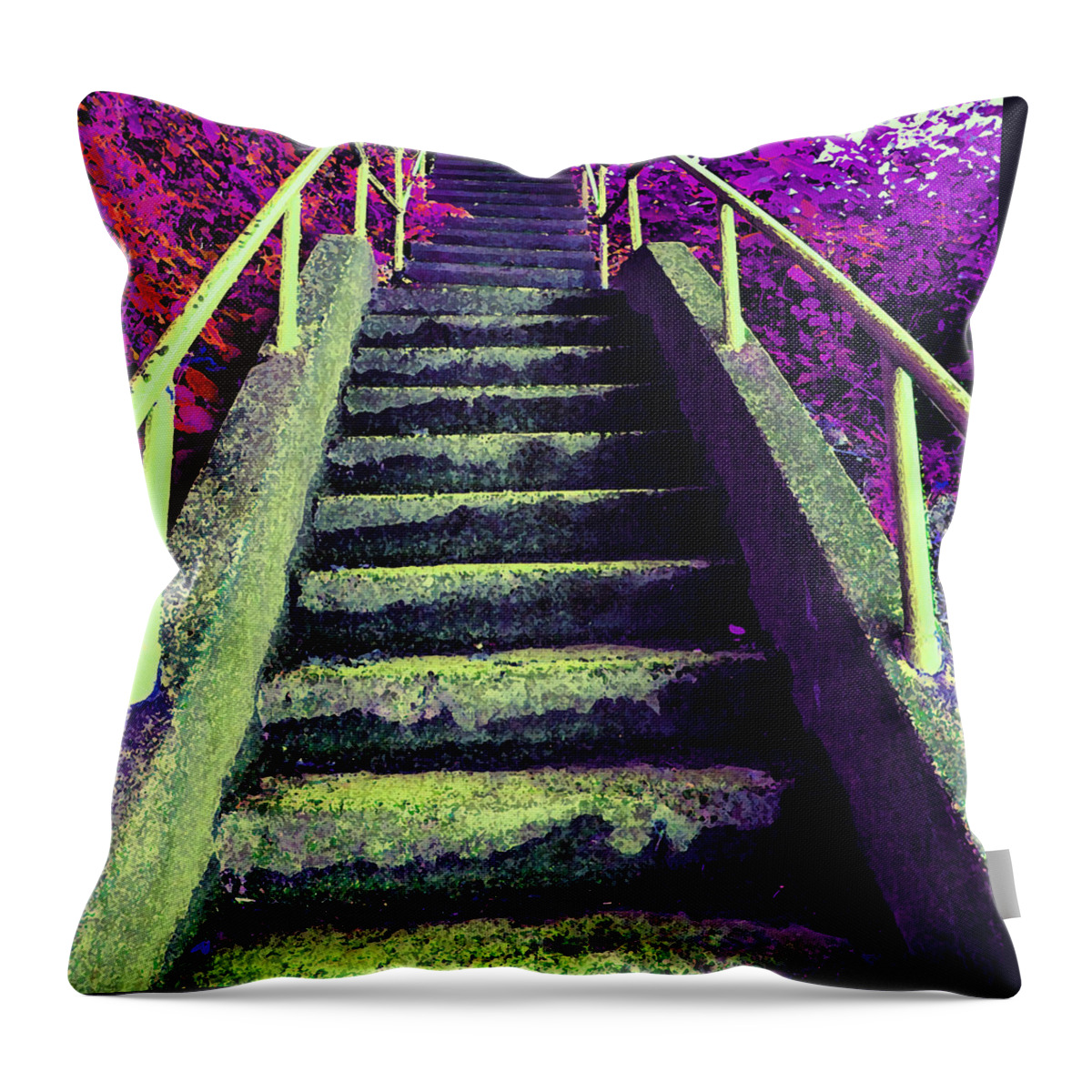 Stairs Throw Pillow featuring the photograph A Long Way 3 by Laurie Tsemak