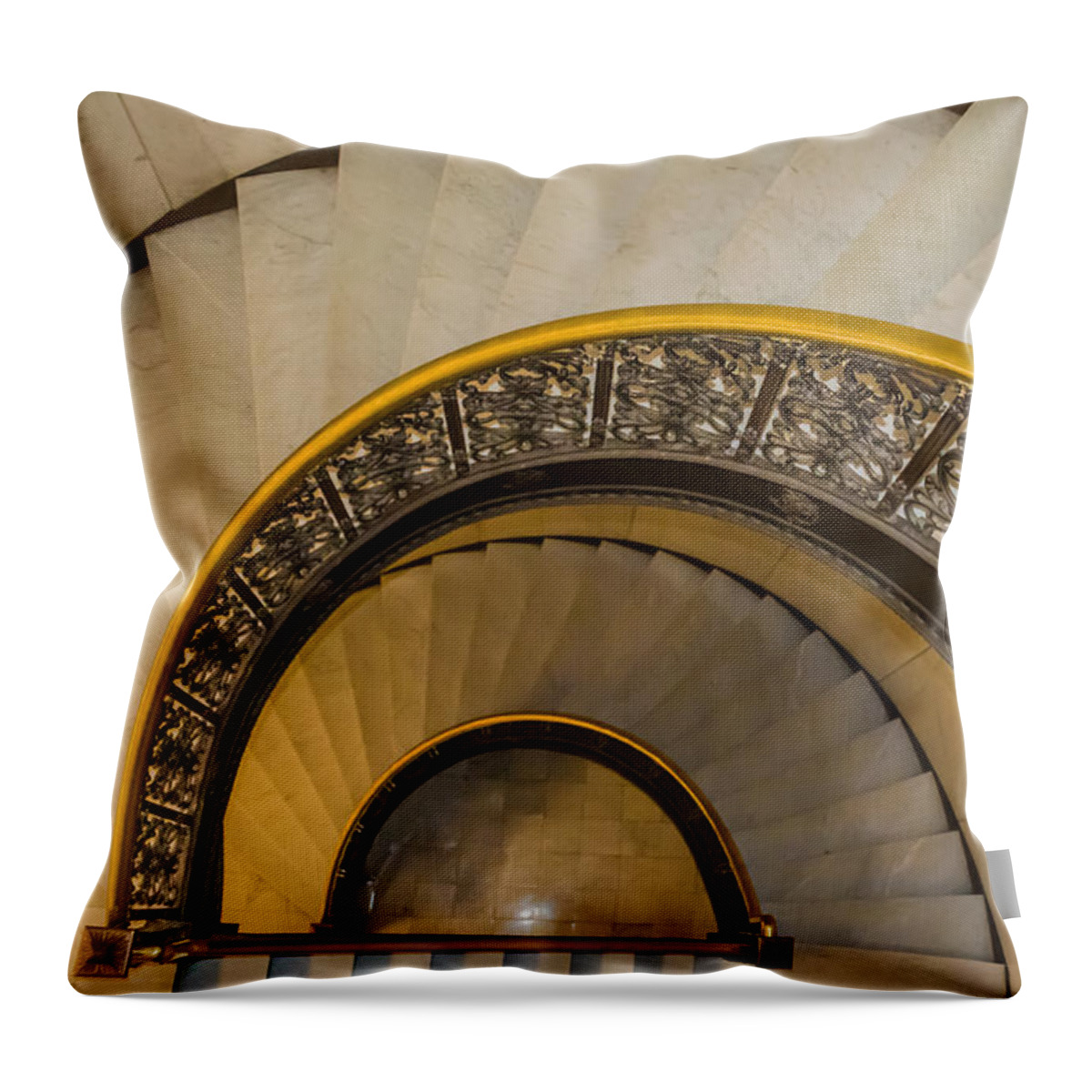 Rochester City Hall Main Hall Throw Pillow featuring the photograph A Look Down The Stairs by Ray Sheley