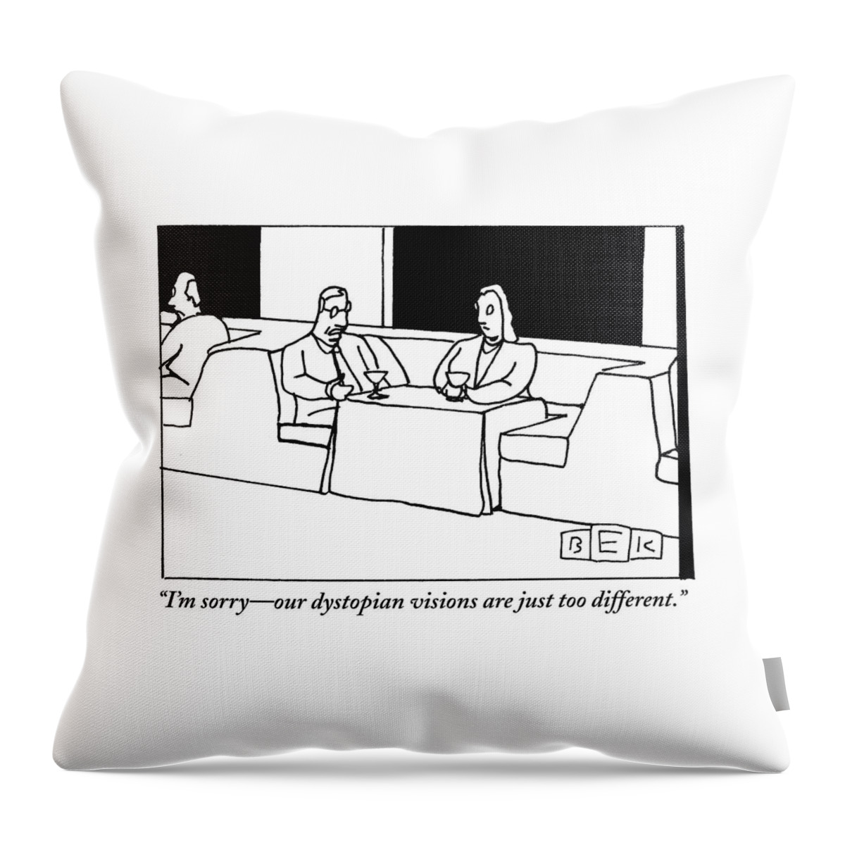 A Man And A Woman Sit At A Restaurant Table Throw Pillow