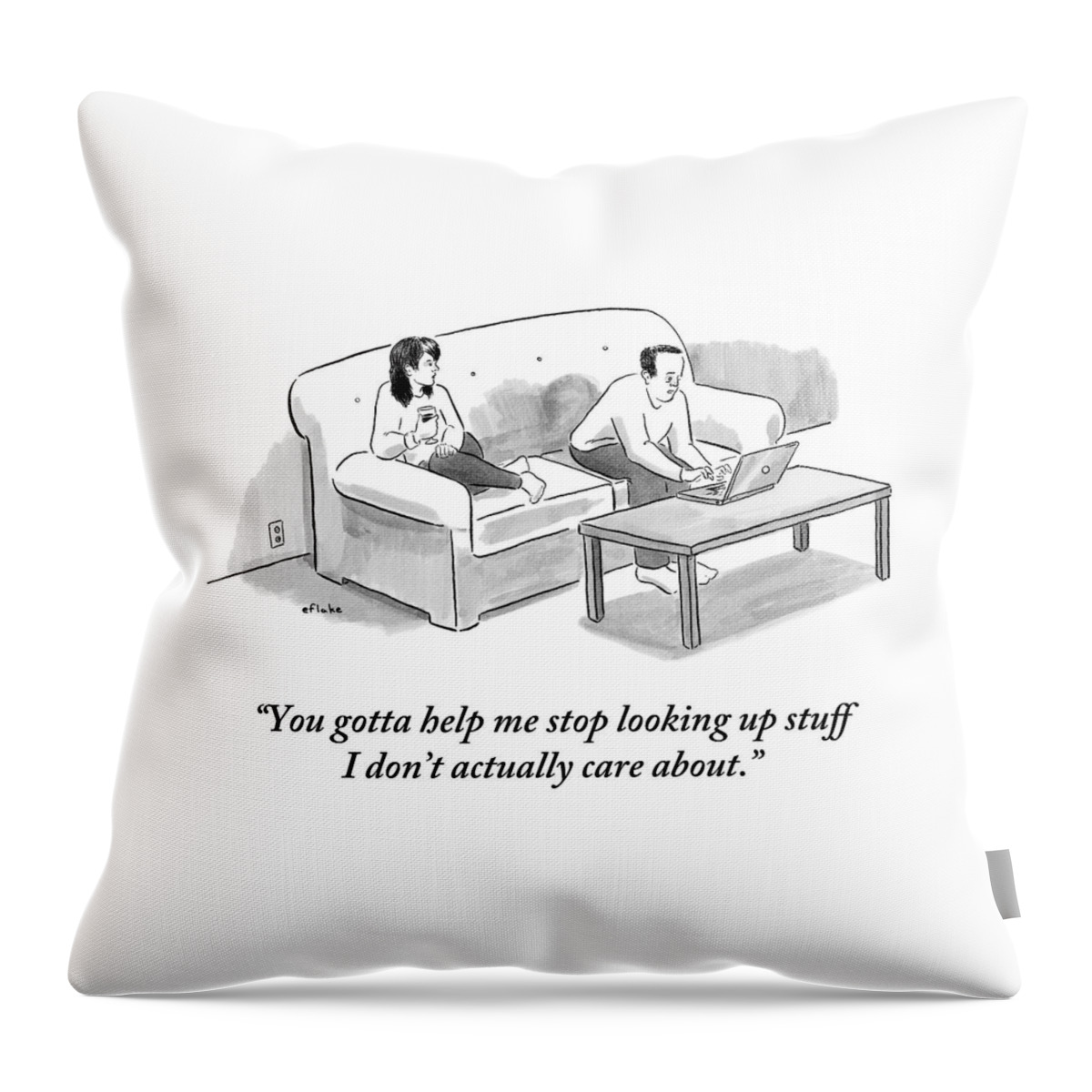 A Man And A Woman Sit On A Couch.  The Man Throw Pillow