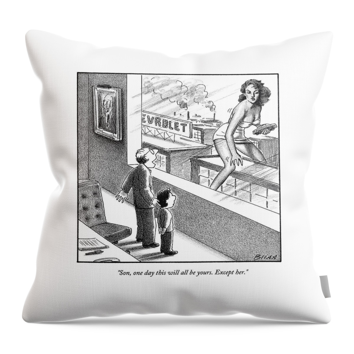 A Man And His Son Gaze At A Beautiful Giant Woman Throw Pillow