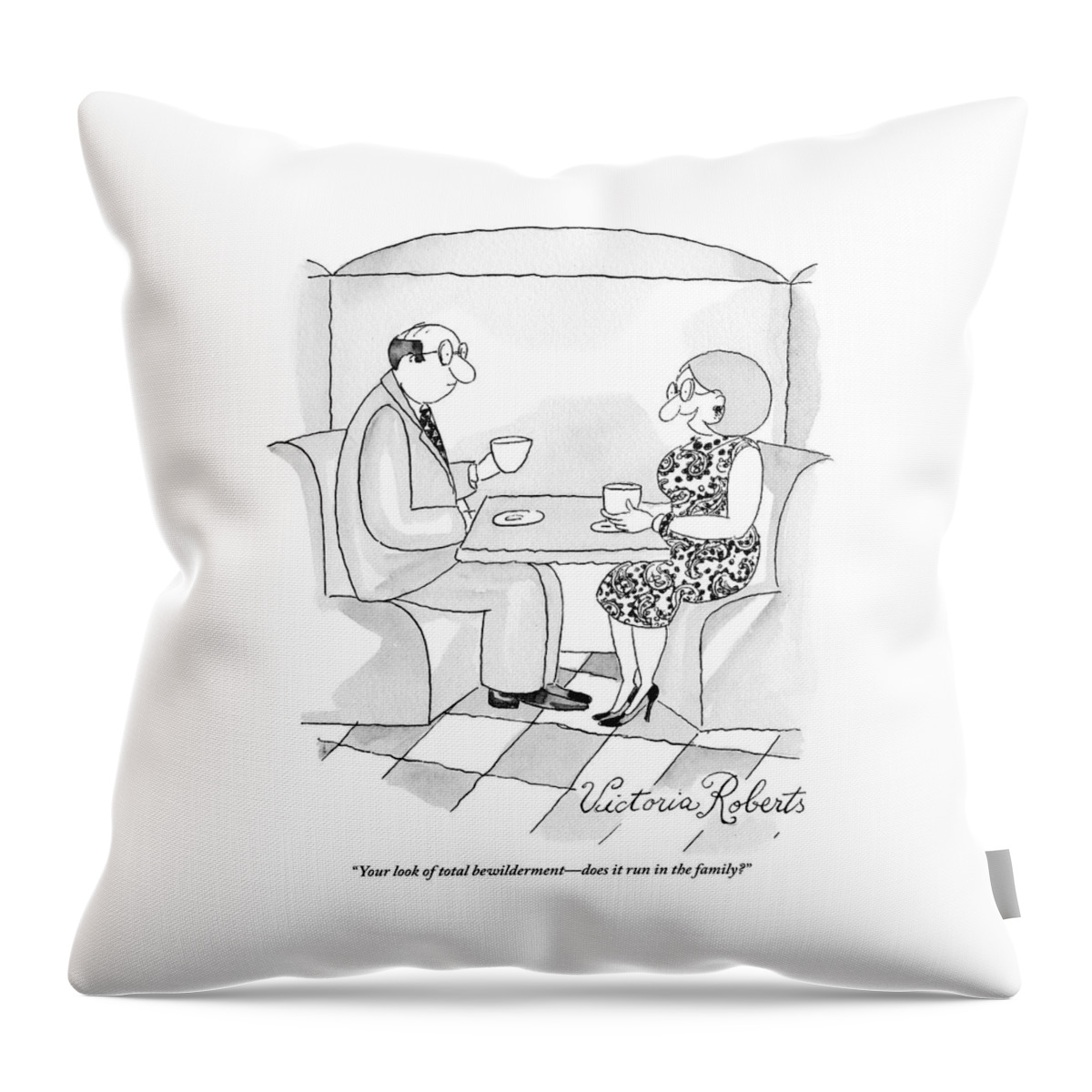 A Man And Woman Are Having Coffee Together Throw Pillow