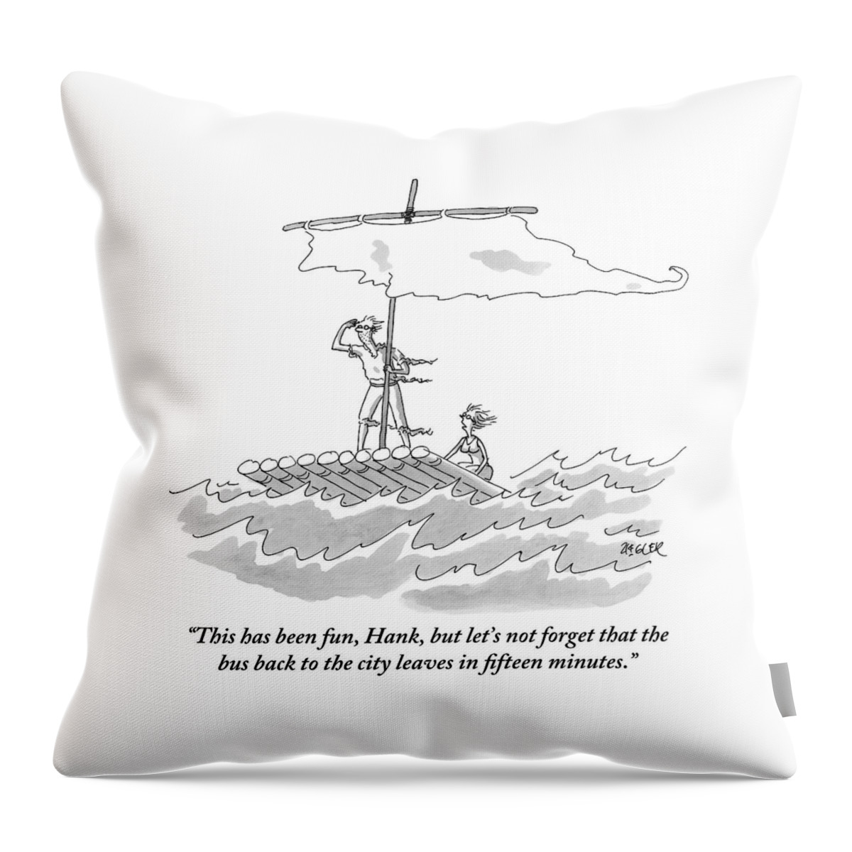 A Man And Woman Are Seen On A Raft With A Sail Throw Pillow