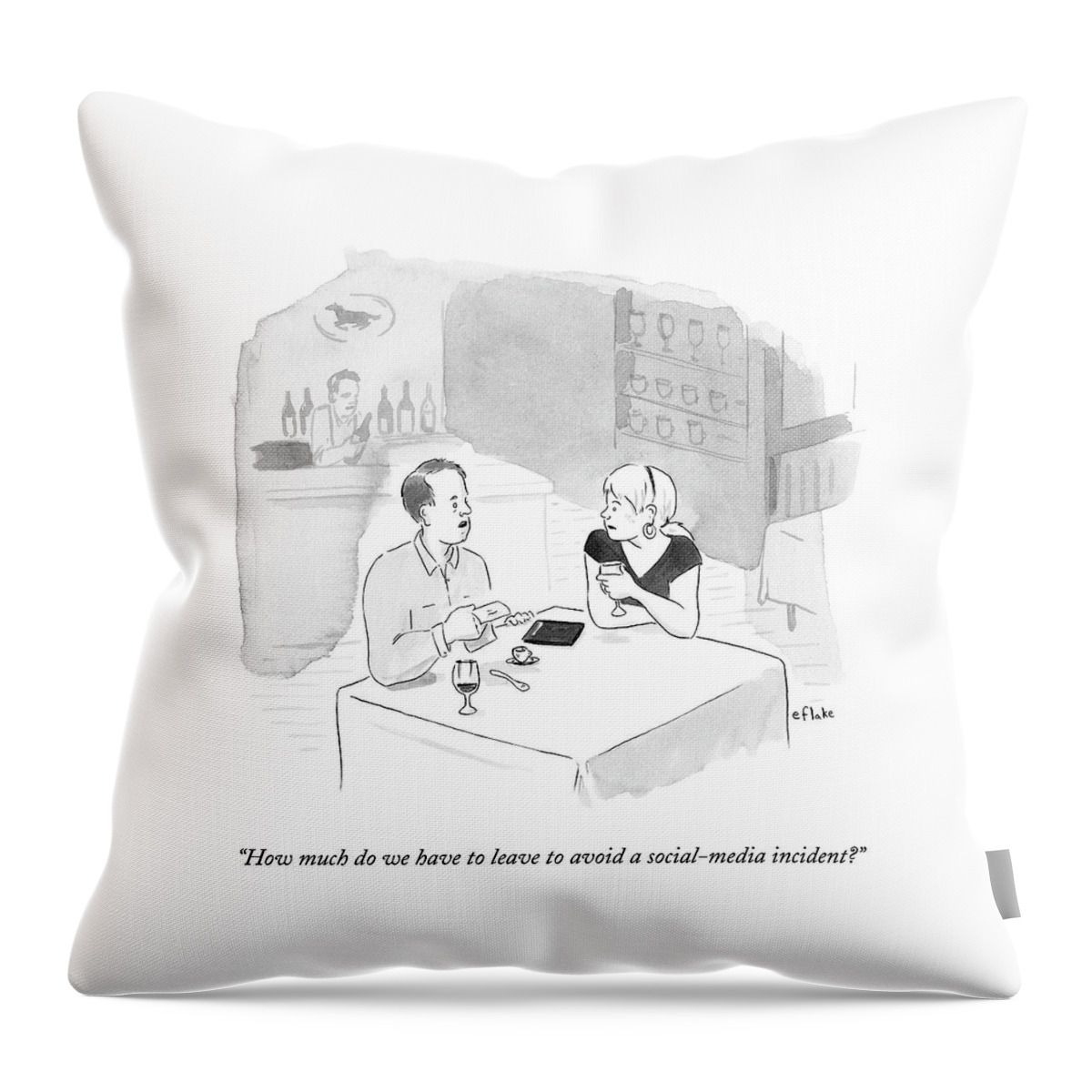 A Man Speaks To His Wife At A Restaurant Throw Pillow