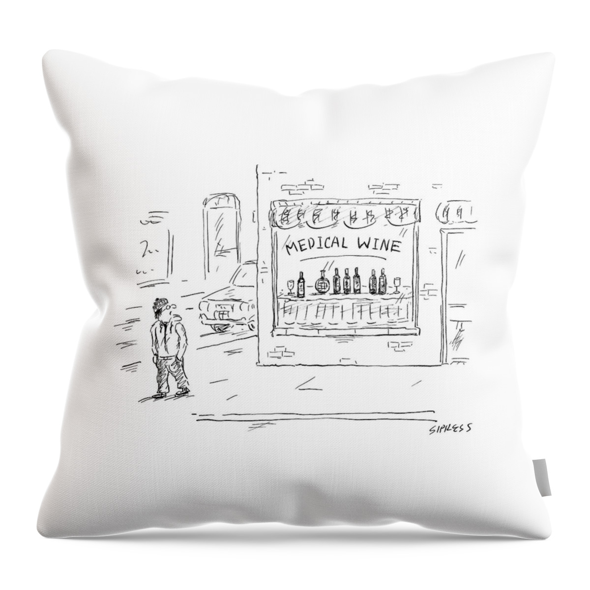 A Man Walks By A Liquor Store With The Sign Throw Pillow