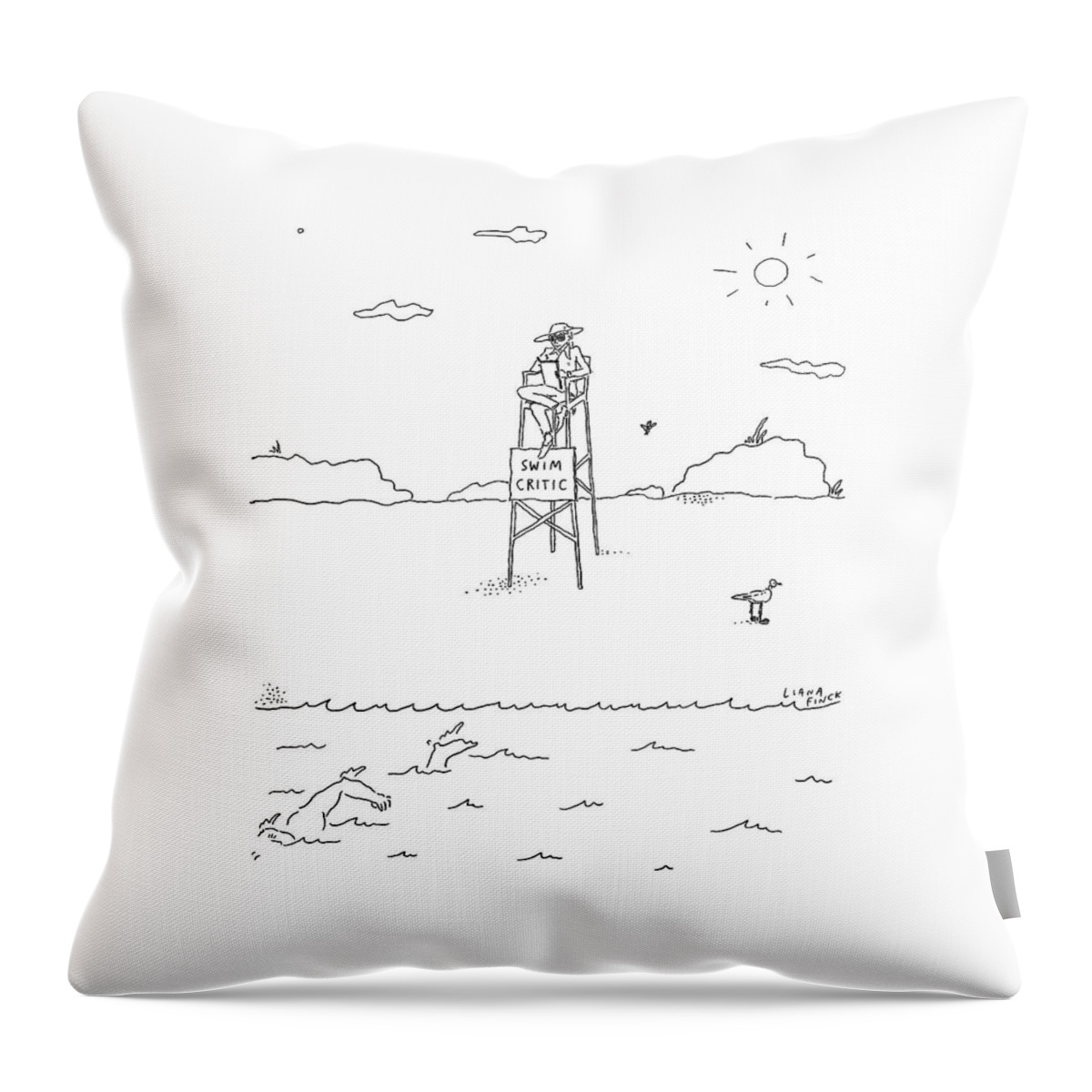 A Man With A Notebook Sits In A Lifeguard Chair Throw Pillow
