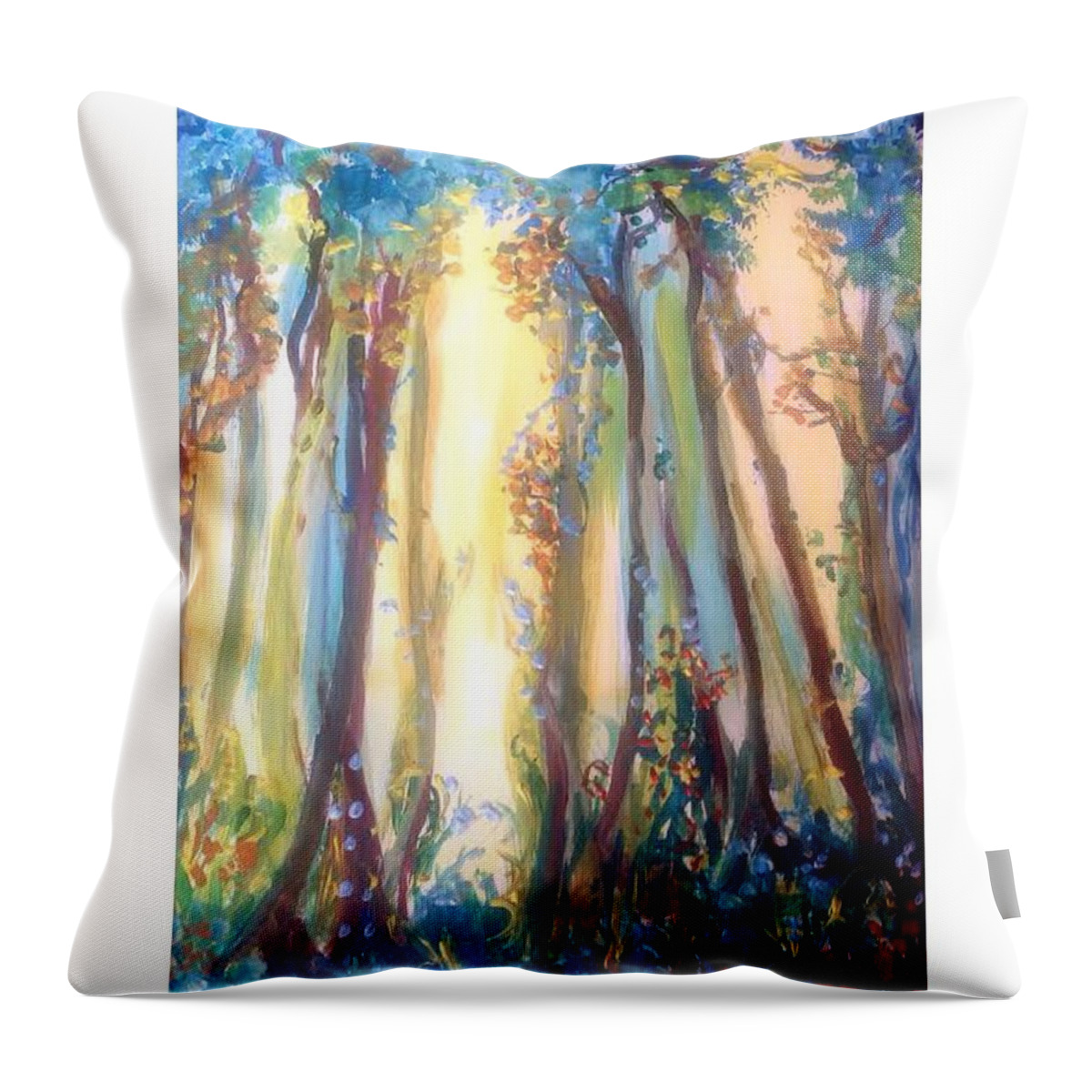 Forest Throw Pillow featuring the painting A mighty fine forest by Judith Desrosiers