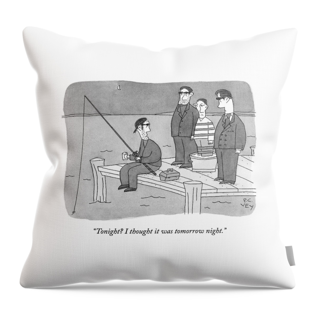 A Mobster Fishes Off A Dock Throw Pillow