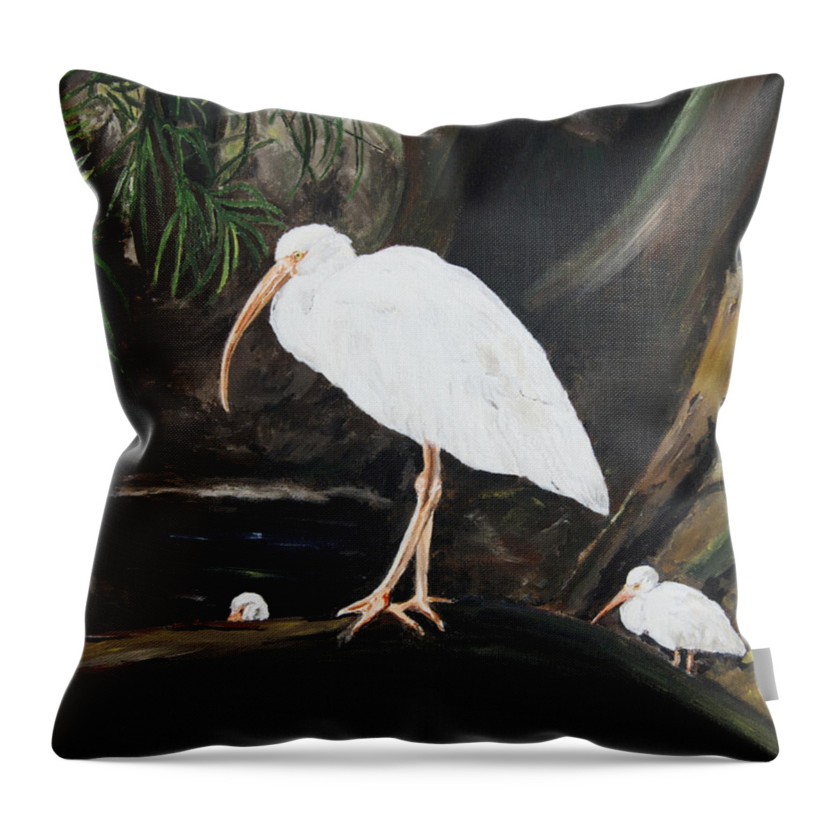 Ibis Throw Pillow featuring the painting A Moment of Tranquility by Mario Cabrera