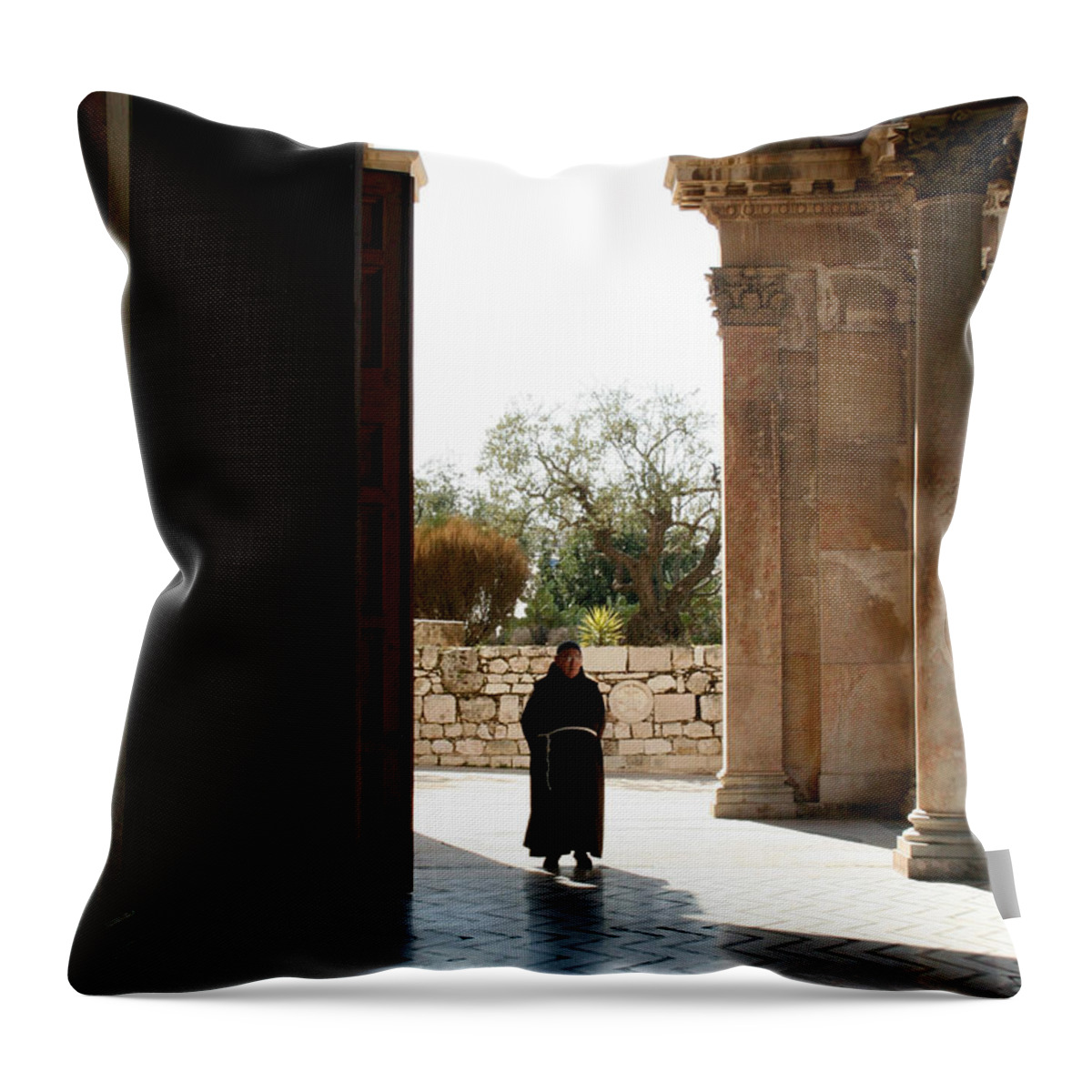 Monk Throw Pillow featuring the photograph A Monk in Israel by Kathryn McBride