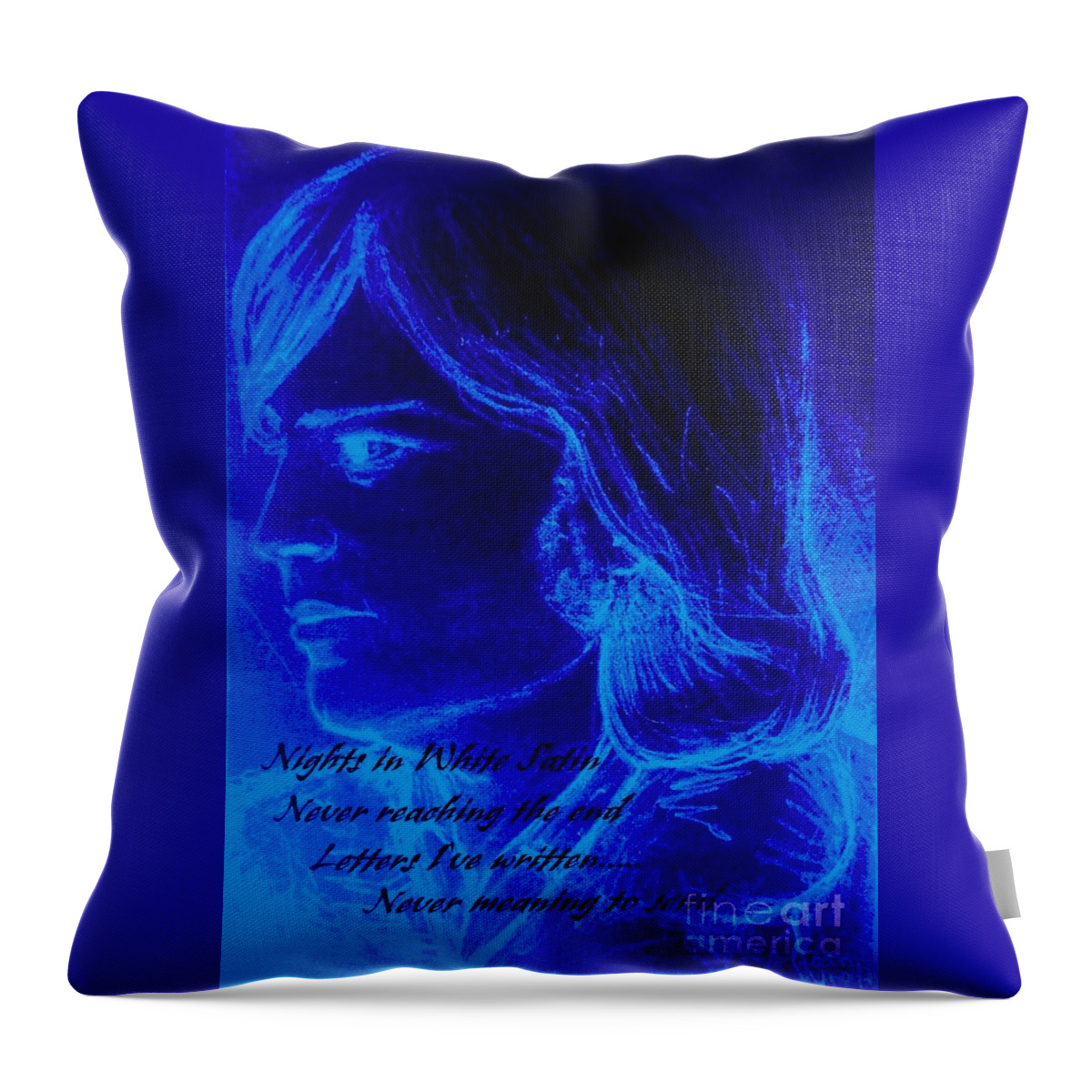 The Moody Blues Throw Pillow featuring the mixed media A Moody Blue by Joan-Violet Stretch