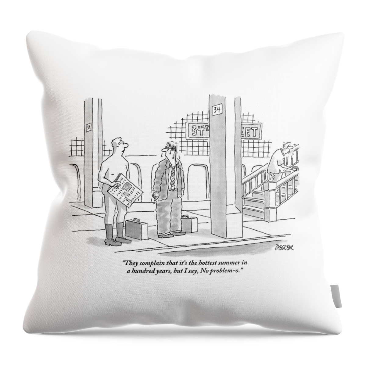 A Naked Businessman Speaks To A Sweaty Man Throw Pillow