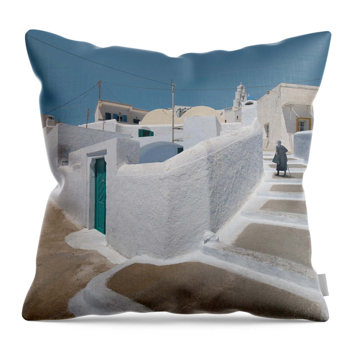 Steps Throw Pillow featuring the photograph A Narrow Walk Street In Santorini by Ed Freeman