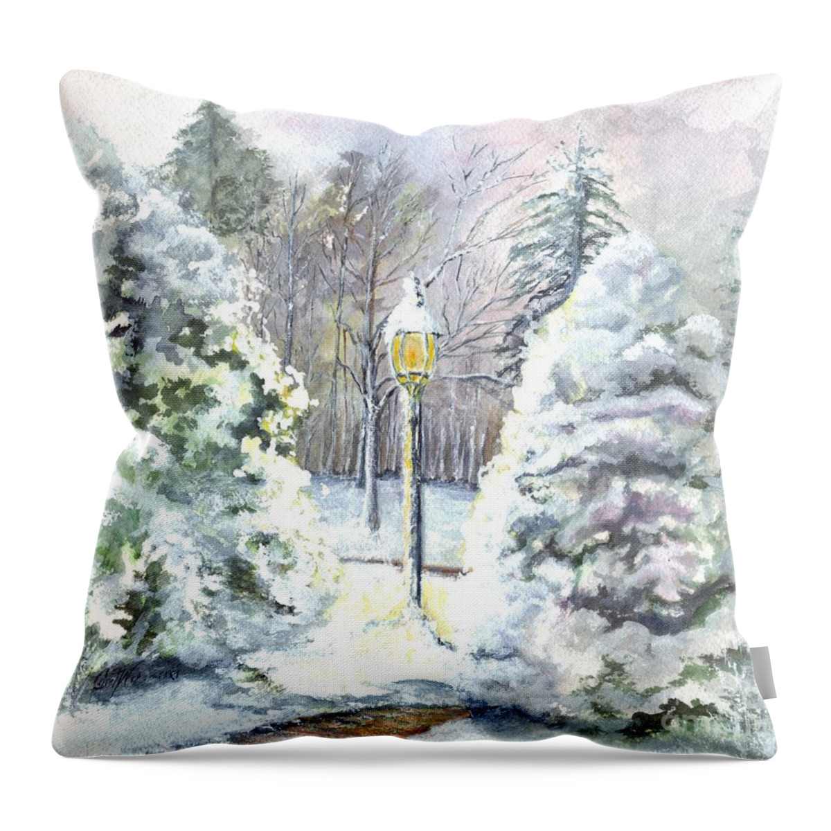 Winter Throw Pillow featuring the painting A Warm Winter Greeting by Carol Wisniewski