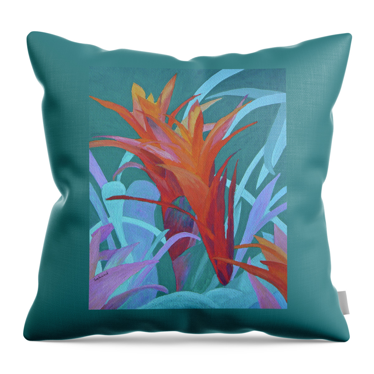 Bromeliad Throw Pillow featuring the painting A Pattern of Bromeliads by Margaret Saheed