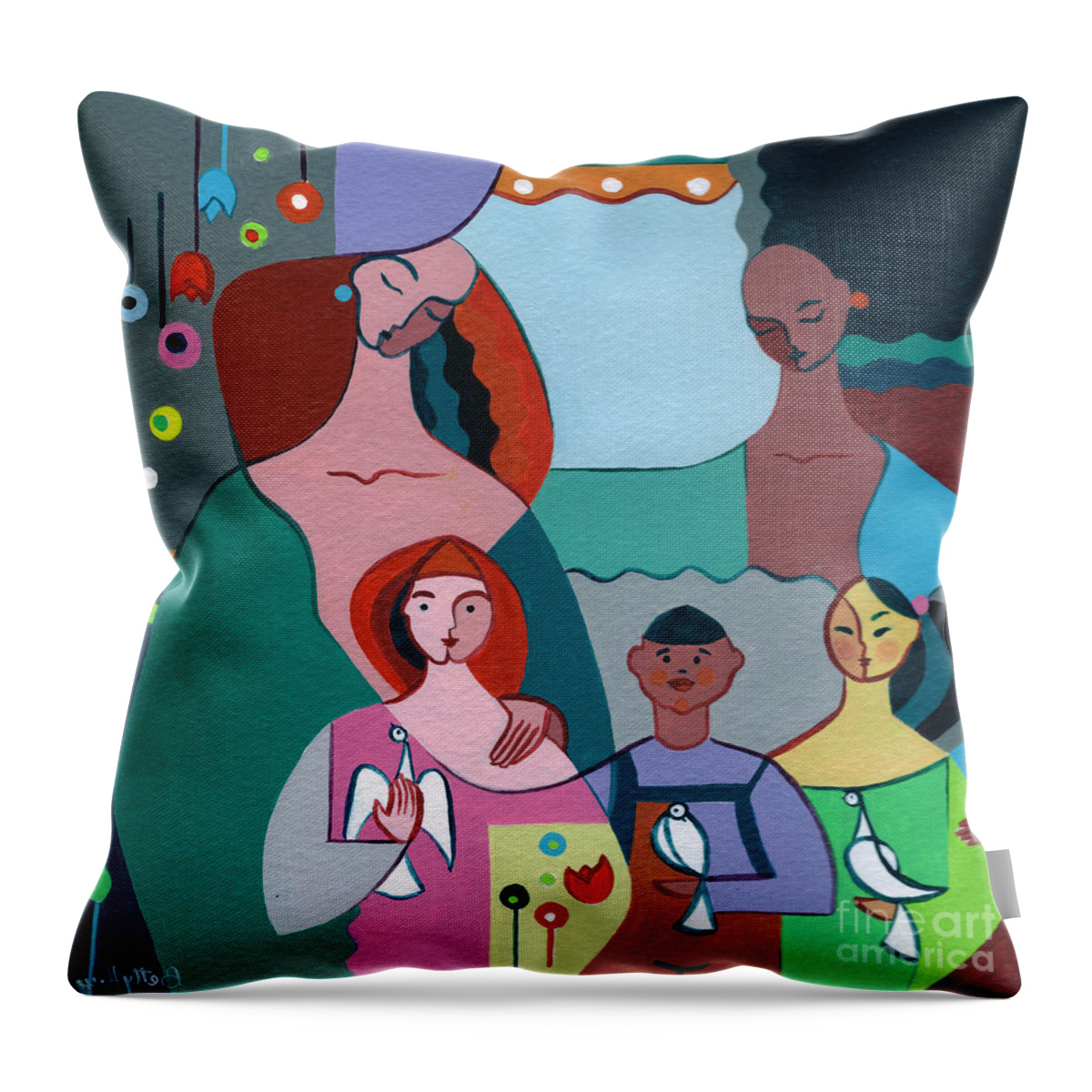 Peace Throw Pillow featuring the painting A Peaceful World for our Children by Elisabeta Hermann