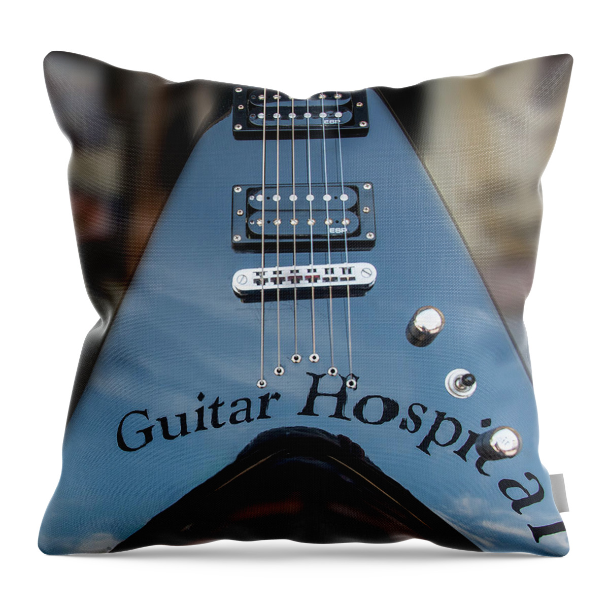 Guitar Throw Pillow featuring the photograph A Place For Sick Guitars by Gary Slawsky
