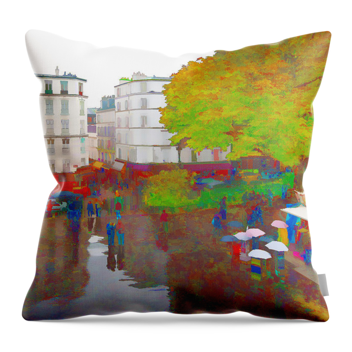 Digital Art Throw Pillow featuring the photograph A Rainy Day in Montmarte by Allan Van Gasbeck